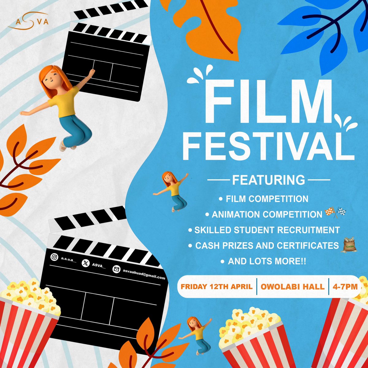 asvaabuad's tweet photo. Come 12th of April, ASVA will be hosting it's first Film Festival with competition in filmmaking and animation🍿🥤Entry is free.  Come with your friends to experience film excellence! https://t.co/GHNT2nM9b2