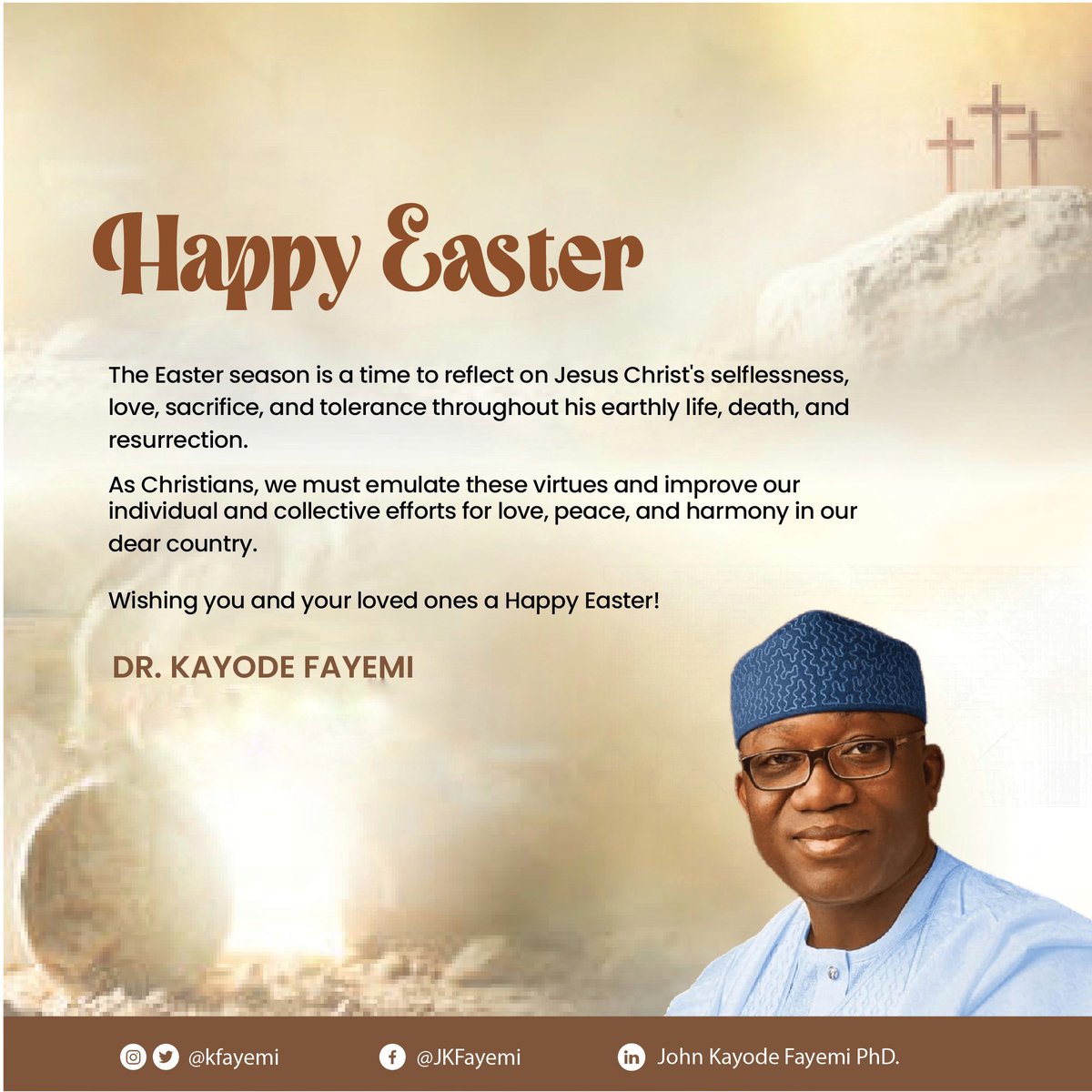 The Easter season is a time to reflect on Jesus Christ's selflessness, love, sacrifice, and tolerance throughout his earthly life, death, and resurrection. As Christians, we must emulate these virtues and improve our individual and collective efforts for love, peace, and harmony…