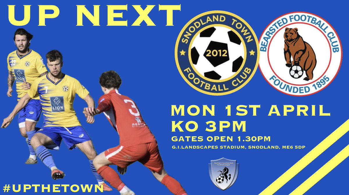 Snodland Town FC (@snodlandtownfc) on Twitter photo UP NEXT IS A LOCAL DERBY
Join us TOMORROW afternoon at the <a href="/gilandscapes/">G.I. Landscapes</a> stadium for what will be a very entertaining <a href="/SCEFLeague/">Presence & Co. SCEFL League</a> local derby against <a href="/Bearsted_FC/">Bearsted Football Club</a>
Let’s pack the ground out tomorrow and get behind the lads.
<a href="/STFCClubhouse/">STFC Clubhouse</a> and snack bar open.
#UPTHETOWN 💛💙 UP NEXT IS A LOCAL DERBY
Join us TOMORROW afternoon at the <a href="/gilandscapes/">G.I. Landscapes</a> stadium for what will be a very entertaining <a href="/SCEFLeague/">Presence & Co. SCEFL League</a> local derby against <a href="/Bearsted_FC/">Bearsted Football Club</a>
Let’s pack the ground out tomorrow and get behind the lads.
<a href="/STFCClubhouse/">STFC Clubhouse</a> and snack bar open.
#UPTHETOWN 💛💙