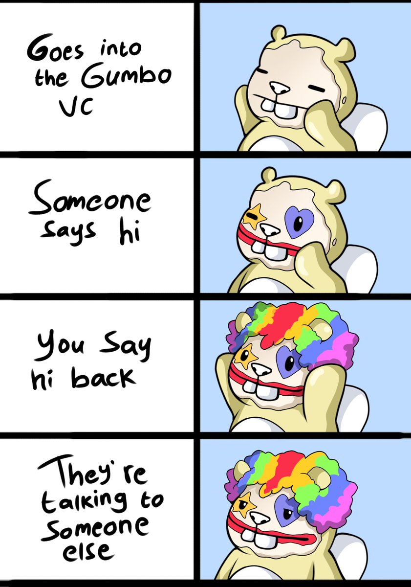 Socializing in web3 is very hard when you're a clown.
#gumboworld <a href="/thegumboworld/">𝗚𝗨𝗠𝗕𝗢 𝗪𝗢𝗥𝗟𝗗</a> 

<a href="/classicmuffinn/">muffin</a> <a href="/appic95/">Appic</a> @willnotdm @0xBoeroe <a href="/bchungus_/">bchung</a>