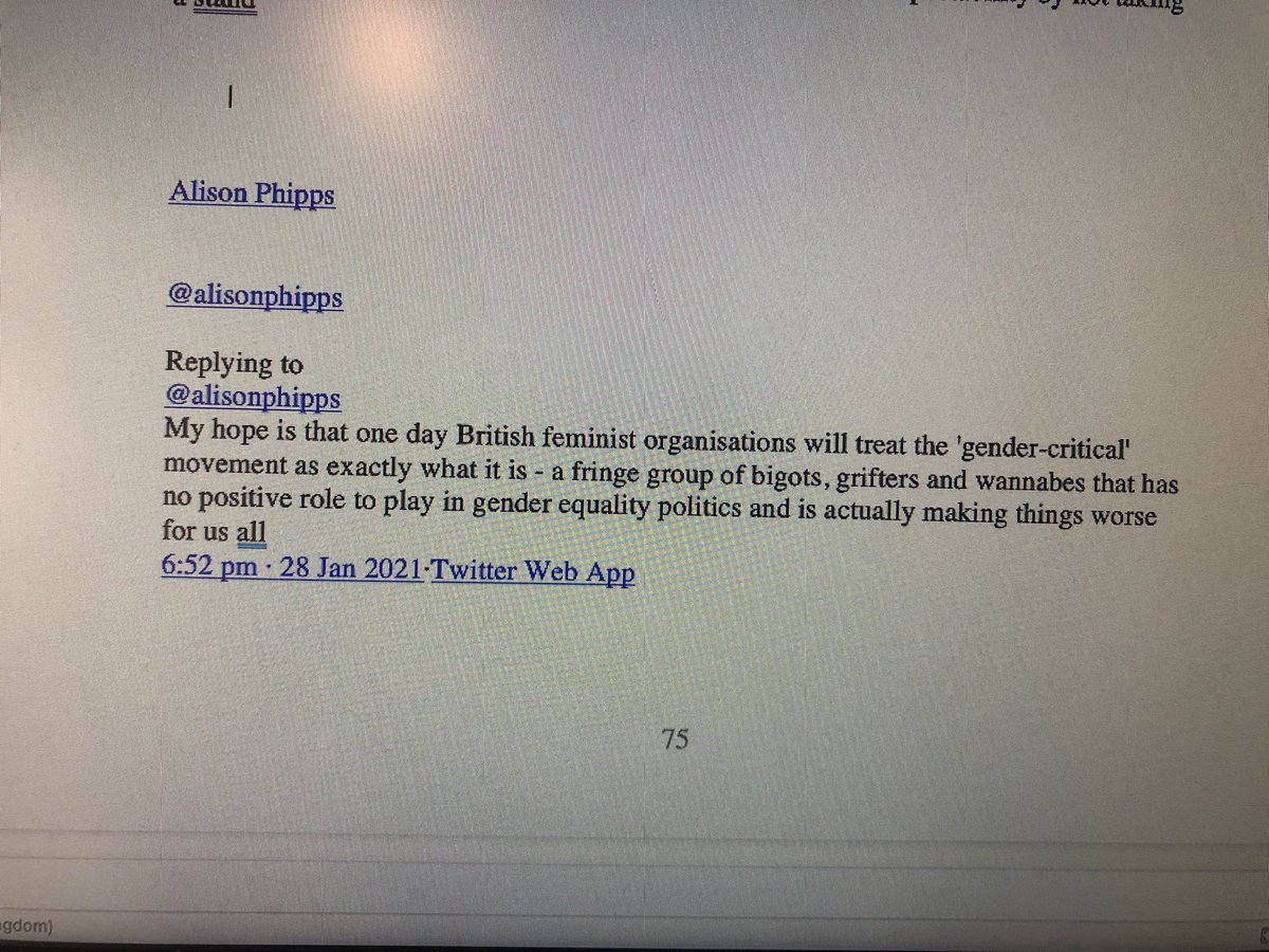 Need help! Have a paper coming out soon (yey!) and need a screenshot for the appendix of a tweet by Alison Phipps following the Feminist Library’s decision in 2021 to exclude ehem feminists. 👇👇👇