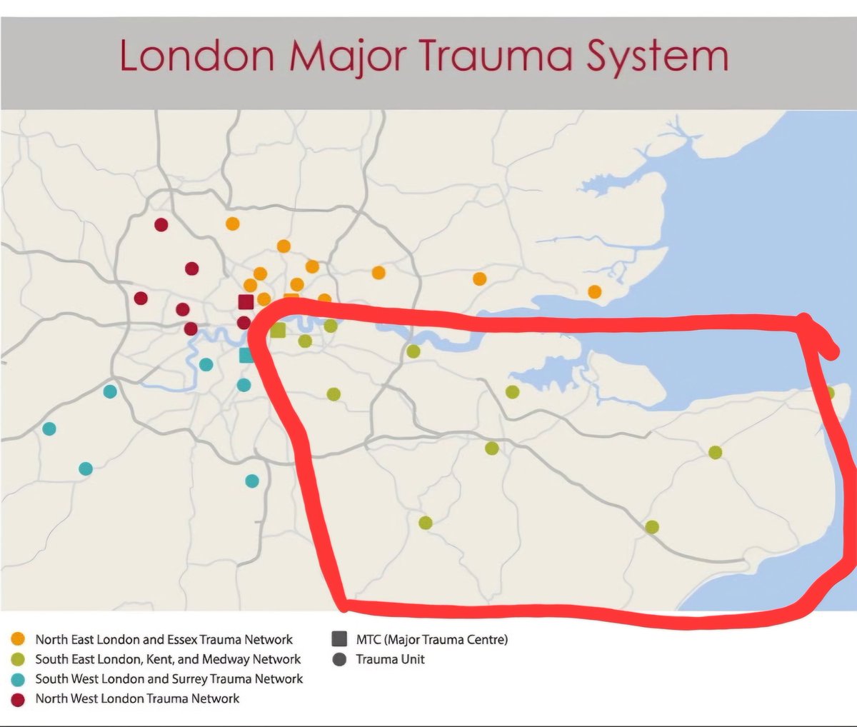 Wonder if any other G7+P5 developed European nation would be embarrassed if they couldn't afford to staff a Major Trauma Centre that covers a 1/4 of their nation's capital city and some of their wealthiest counties? ~4.5 million population covered by 2 trauma surgeons now.