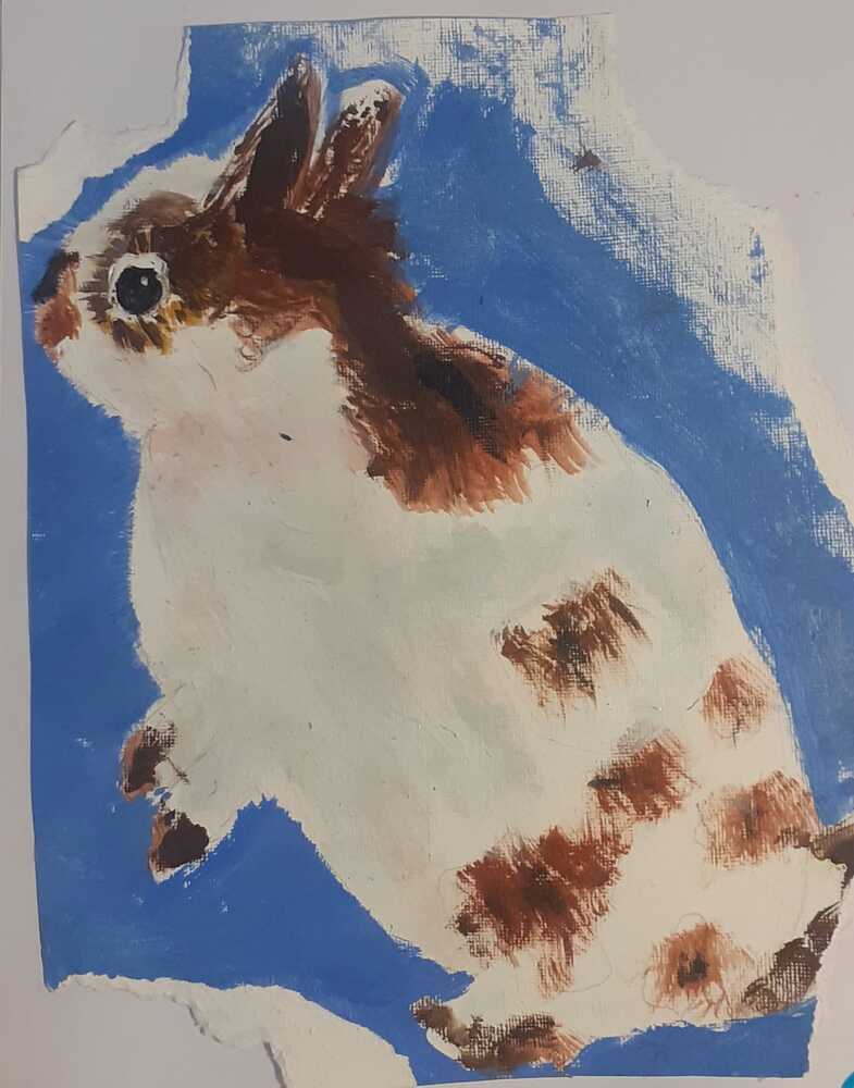 Happy Easter from the RA and Sky the Rabbit. Our fabulous Easter bunny was painted by Anna, age 13, and was selected for the 2022 Young Artists’ Summer Show 🐰