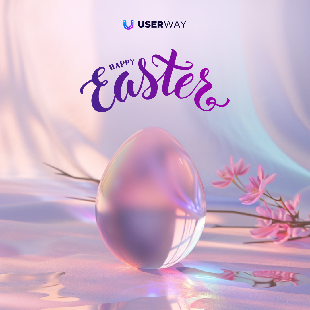 Happy Easter from the UserWay team! Wishing you all an 'egg-ccessible' and joyous holiday 🐰 #Easter2024 #HappyEaster #UserWay Image description: A digital Easter greeting featuring a shimmering, translucent Easter egg on a pastel backdrop with pink flowers and a 'Happy Easter'…