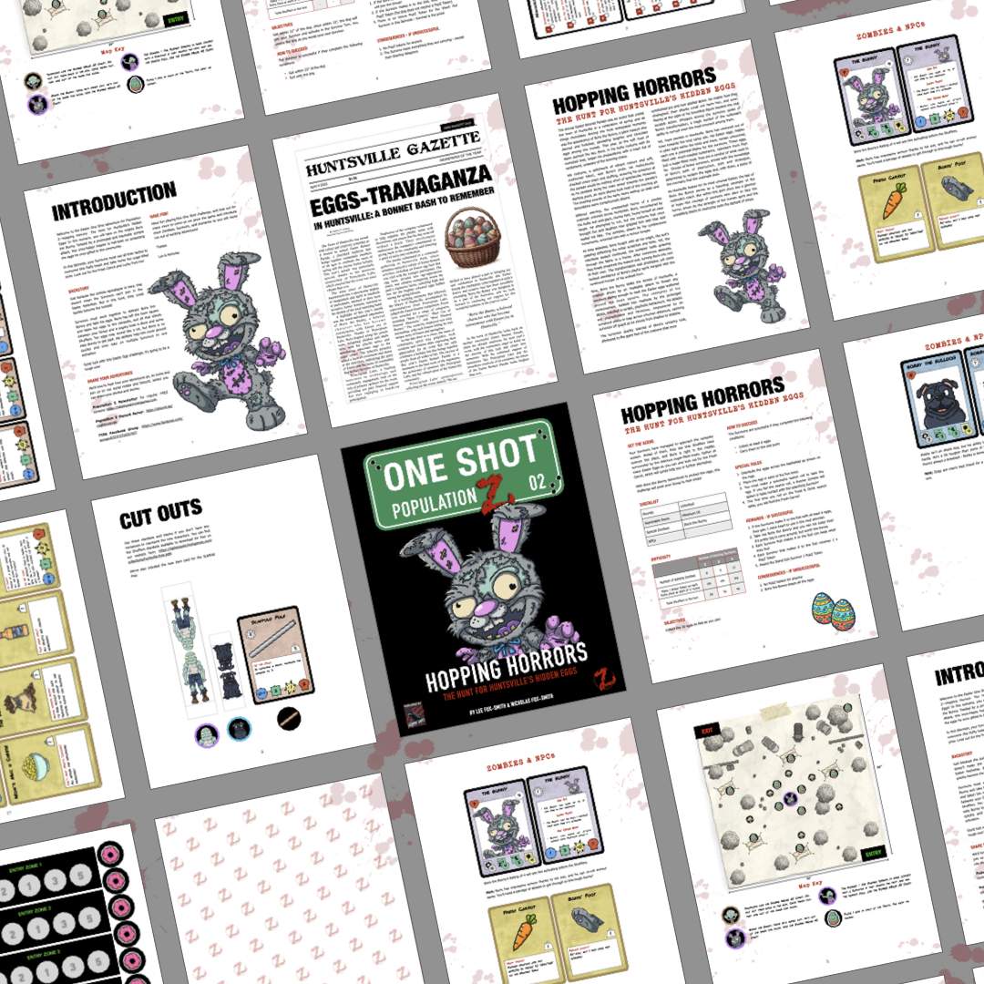The Easter fun continues with the new release of Popz One Shot 2 - Hopping Horrors: Hunt For Huntsville's Hidden Eggs! 🐰 

Find out more here: tabletopskirmishgames.com/products/one-s… 

#populationz #tabletopgaming #tabletopgames #zombie #zombiesurvival #zombies