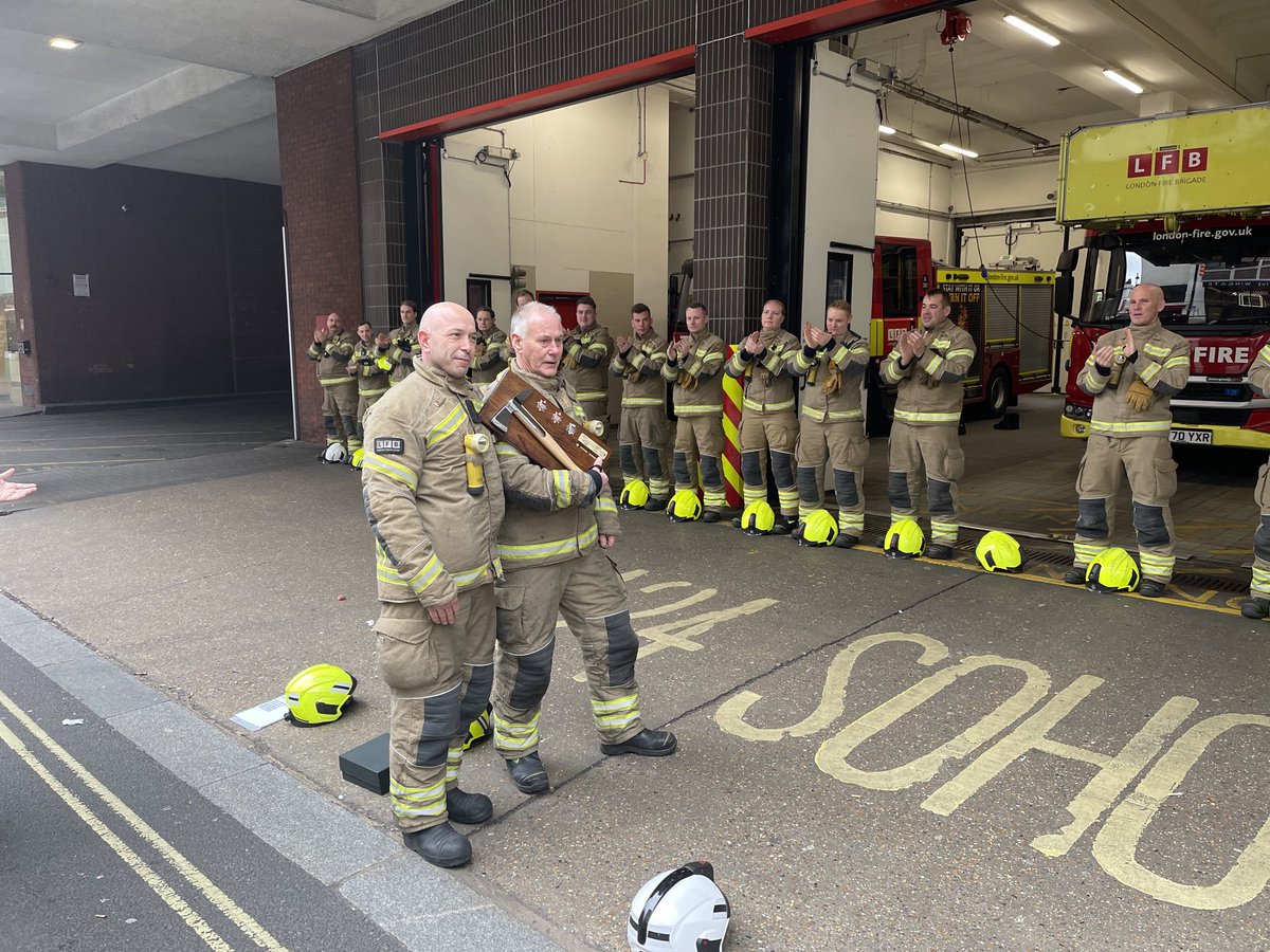 Today we say goodbye to an absolute legend of a Gentleman.Gary joined the job in 1981, and after 42 years, 7 months and 4 days (31 years at Soho) we say goodbye and wish him all the best in his future endeavours.❤️ ⁦@LondonFire⁩