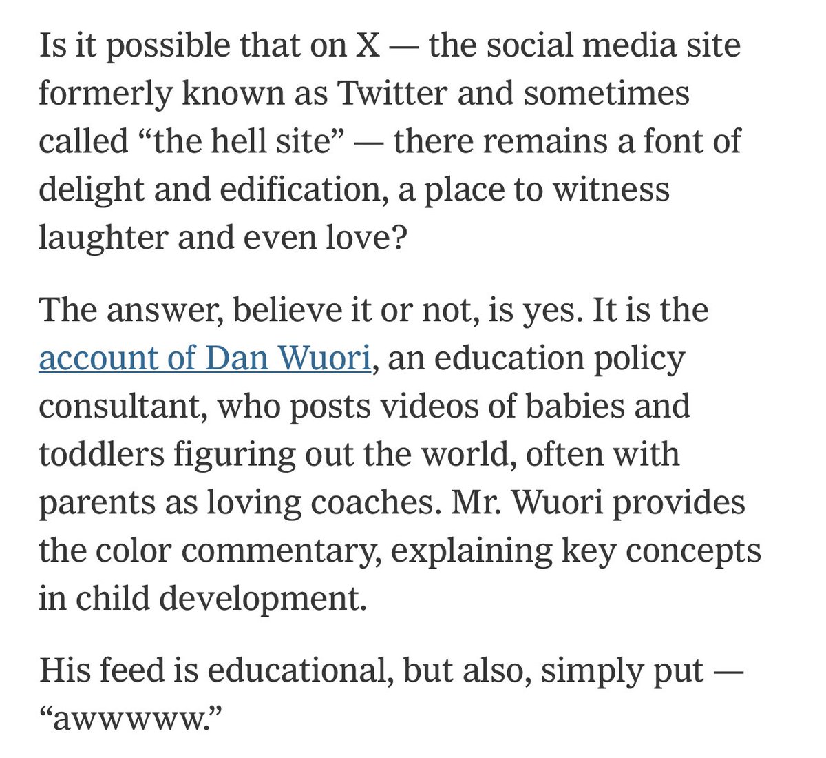 DanWuori's tweet image. Just wow. 

I couldn’t be more grateful for - or humbled by - this lovely profile in today’s New York Times, which uplifts not only the babies who take center stage on this channel, but the community we’ve built here. 

I’ll post a “gift link” in the first reply below, which…
