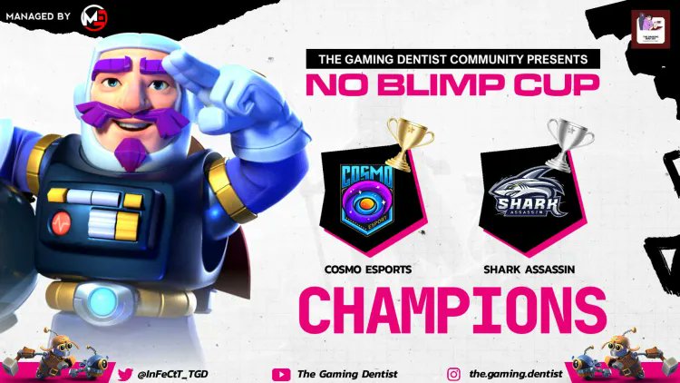 TheGamingDentist (@infectt_tgd) on Twitter photo After all the matches, we finally come to the end of The No Blimp Cup
WINNERS - Cosmo eSports @Cosmo_Esportss
<a href="/DaniTheKing_coc/">Dani the King</a>
RUNNER UPS - Shark Assassin
Congrates to both teams
Hope to see you in The Dragon Cup After all the matches, we finally come to the end of The No Blimp Cup
WINNERS - Cosmo eSports @Cosmo_Esportss
<a href="/DaniTheKing_coc/">Dani the King</a>
RUNNER UPS - Shark Assassin
Congrates to both teams
Hope to see you in The Dragon Cup
