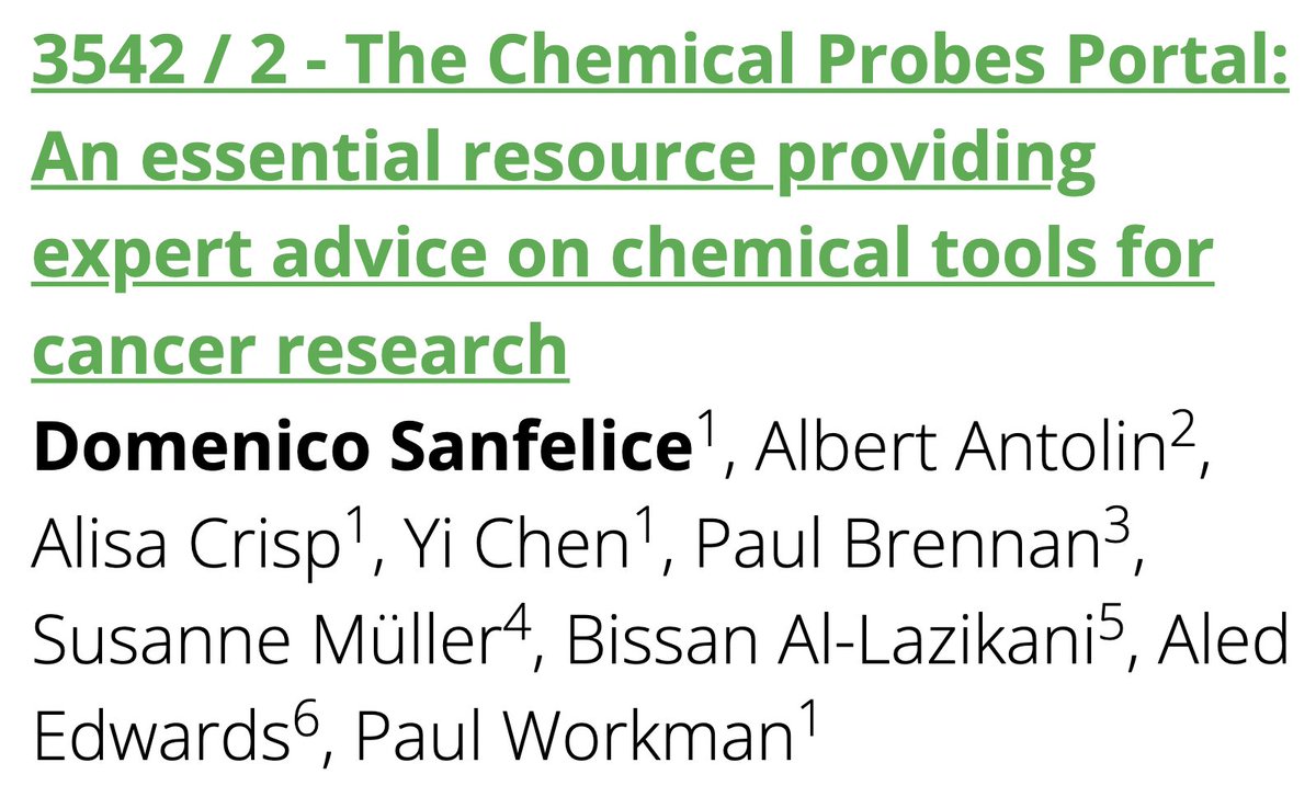 Catch the poster from the Chemical Probes Portal at session PO.BCS01.09 on Database Resources, Statistical Methods, and Other Tools. Don't miss this valuable resource! #ChemicalProbes #AACR2024