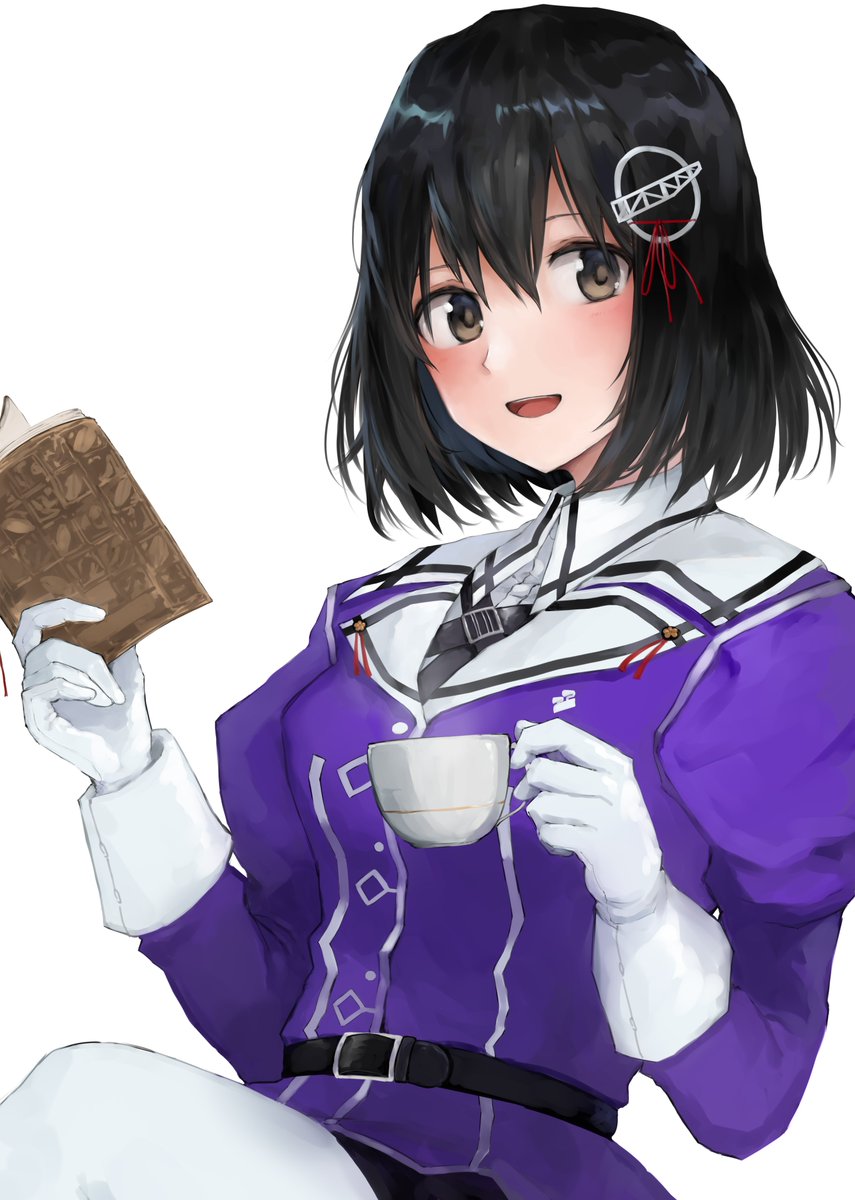 haguro (kancolle) 1girl solo looking at viewer smile open mouth short hair simple background  illustration images