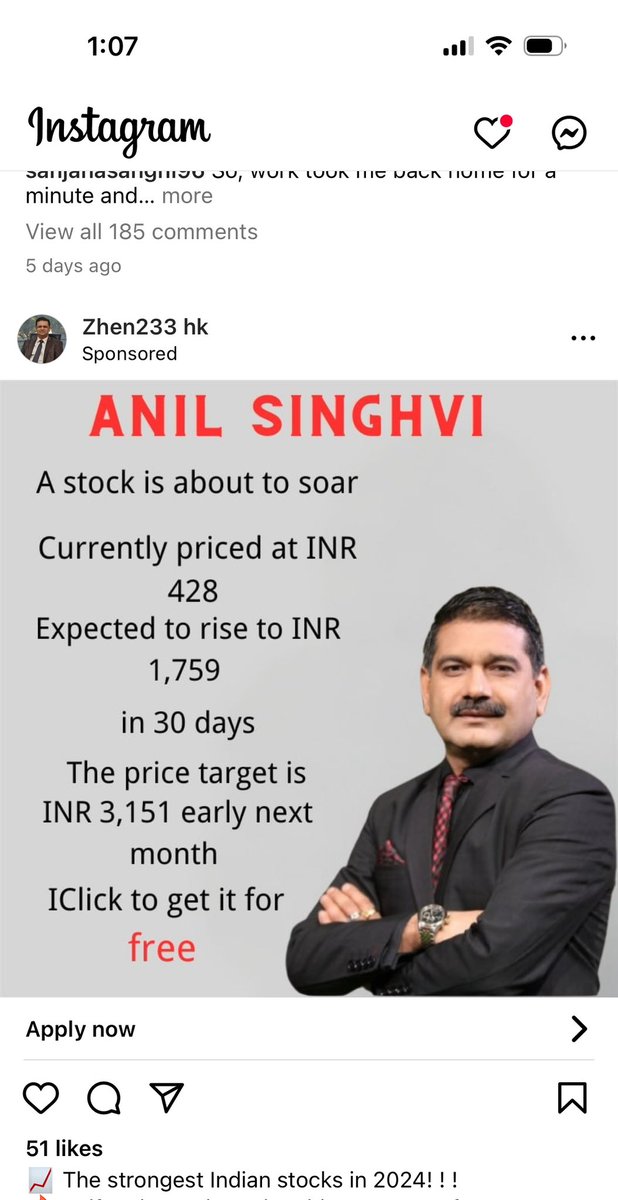 puneetjsr's tweet photo. @AnilSinghvi_ observed someone using your pic and soliciting business encouraging people to buy stocks. Appears to be Fake. FYI https://t.co/NMeGXkmQxy