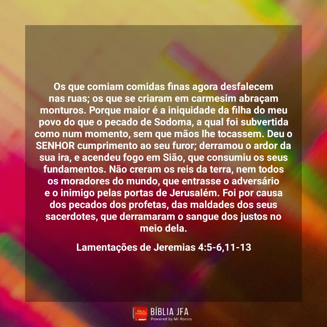 Jeanbsilva's tweet photo. O resultado do pecado de Israel tornou-se uma calamidade, sofrimento e um povo desfigurado da imagem do seu Criador. Só o SENHOR pode restaurar em nós sua imagem. #rpsp #Lam4 https://t.co/c5Ux1FeMdw