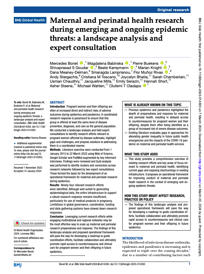 'Leveraging current research efforts while engaging multinational and regional networks may be the most effective way to scale up maternal and perinatal research preparedness and response.' 📣 New Research ➡️ gh.bmj.com/content/9/3/e0…