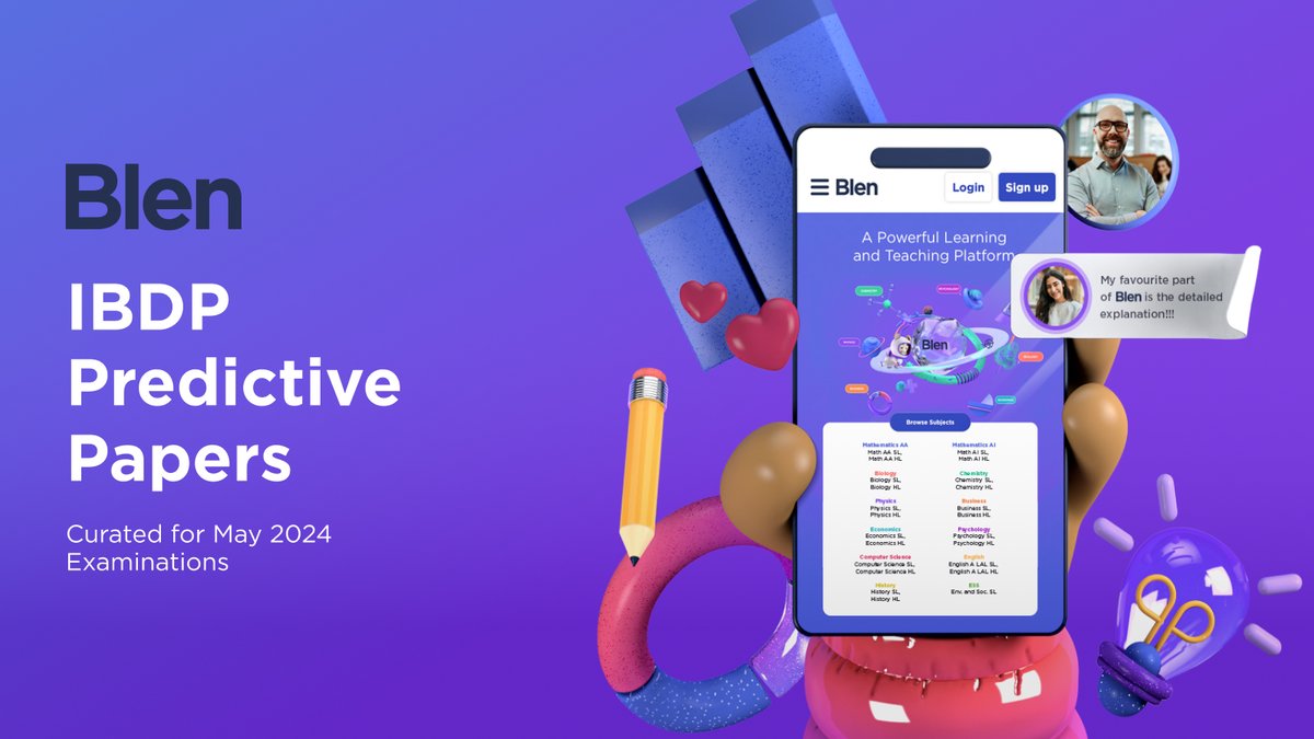 HelloBlen's tweet image. 🚨Attention all #IBExam Warriors: Don’t waste your time with guess now!
📲Discover the power of Predictive Papers curated for May 2024 Examinations now on Blen!

#IBDP #RevisionCourse #ExamPrep #M23 #ibdiploma #InternationalBaccalaureate #ibexam #blen #IBDP2023 #M23 #SubscribeNow