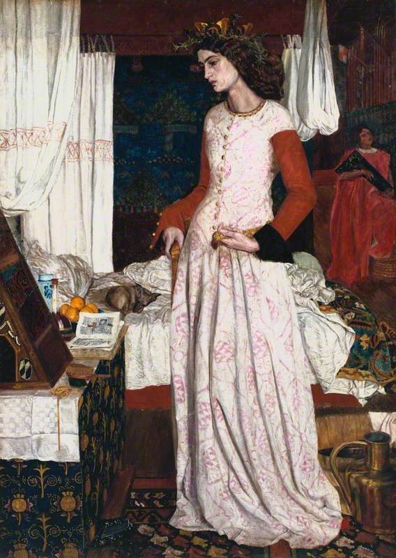 William Morris was born #OnThisDay in 1834 🎈 This painting of his wife, Jane, shows his fascination with decorative details. On the back, he scrawled 'I cannot paint you, but I love you'. Discover their unconventional Victorian marriage 👉 ow.ly/BtMk50QSui3 📸 @Tate