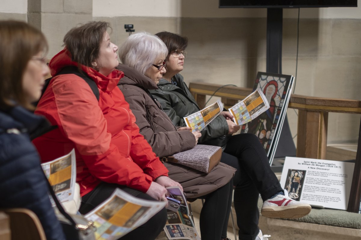 Happy birthday #WilliamMorris!

Today would have been his 190th birthday. Here are some photos taken at yesterday's sold-out tours, looking at the Morris &amp; Co windows and textiles in the Cathedral.