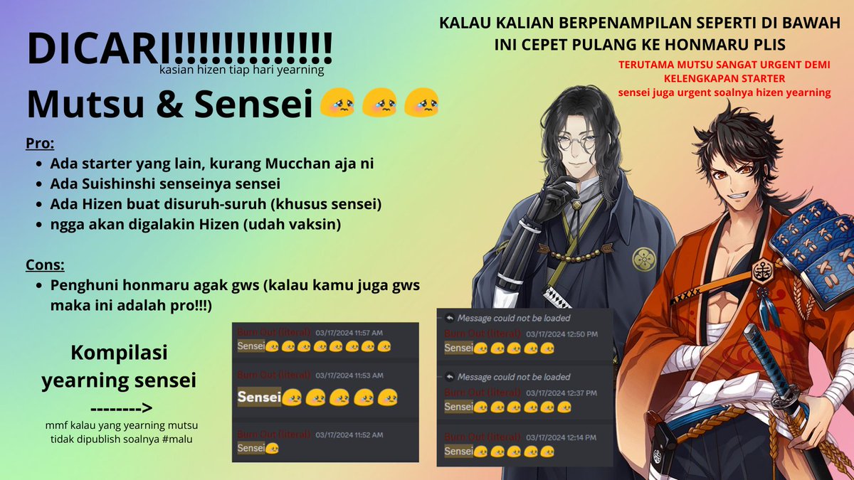 hitokiri_katana's tweet image. 🍚; Karena sudah sangat desperate akhirnya bikin poster juga. 

Yuk yang tertarik bisa langsung DM akun konnosuke di bawah (plis banget inimah)