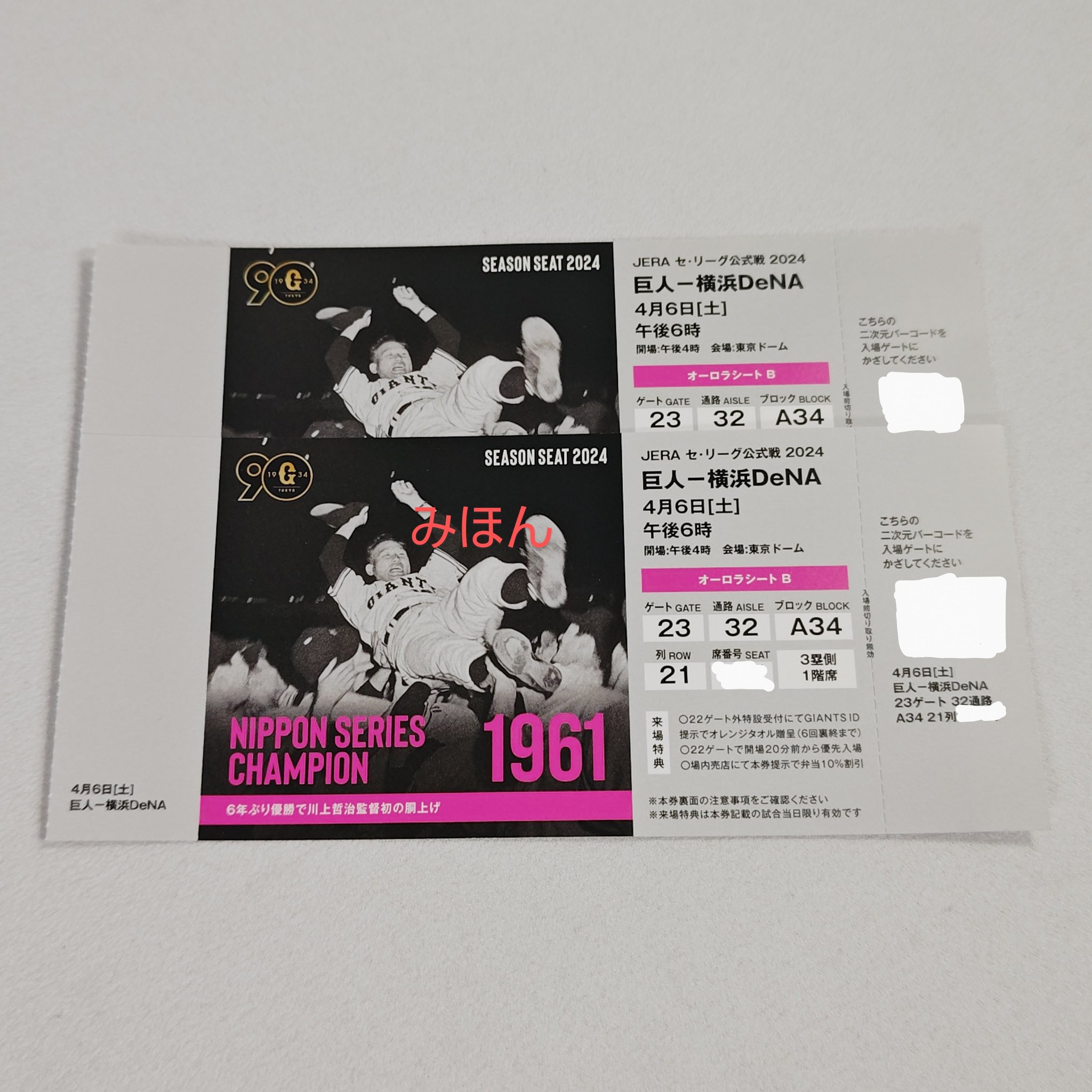 プロ野球チケット 東京ドーム 8月23日(土) 1階席 巨人-横浜（東京 