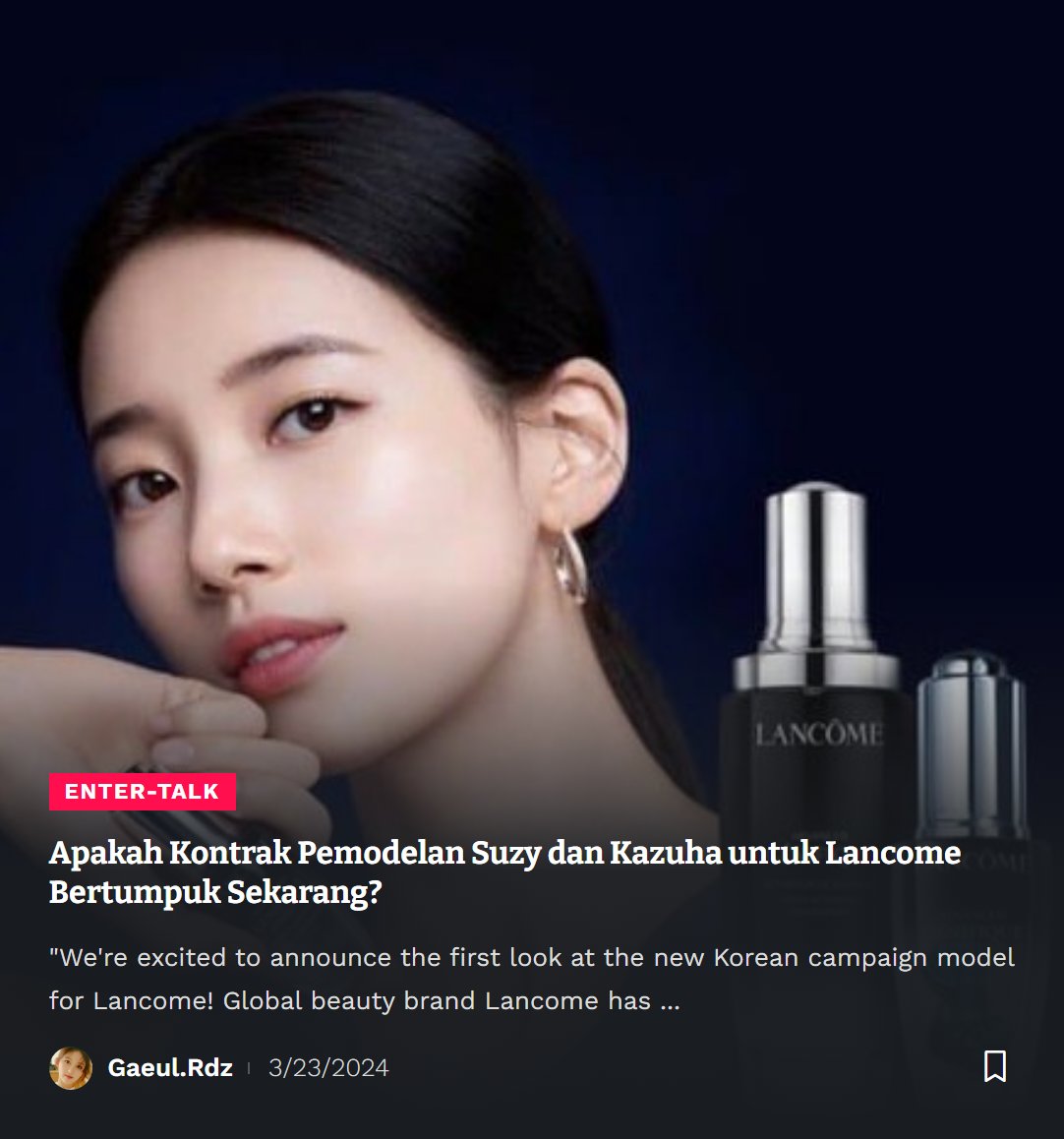 kpopdankdramaid's tweet photo. #Suzy
#Kazuha
#LancomeModel
#ModelingContract
#BeautyCampaign
✨gaeul.rdz https://t.co/97OW7ZEmQ9
