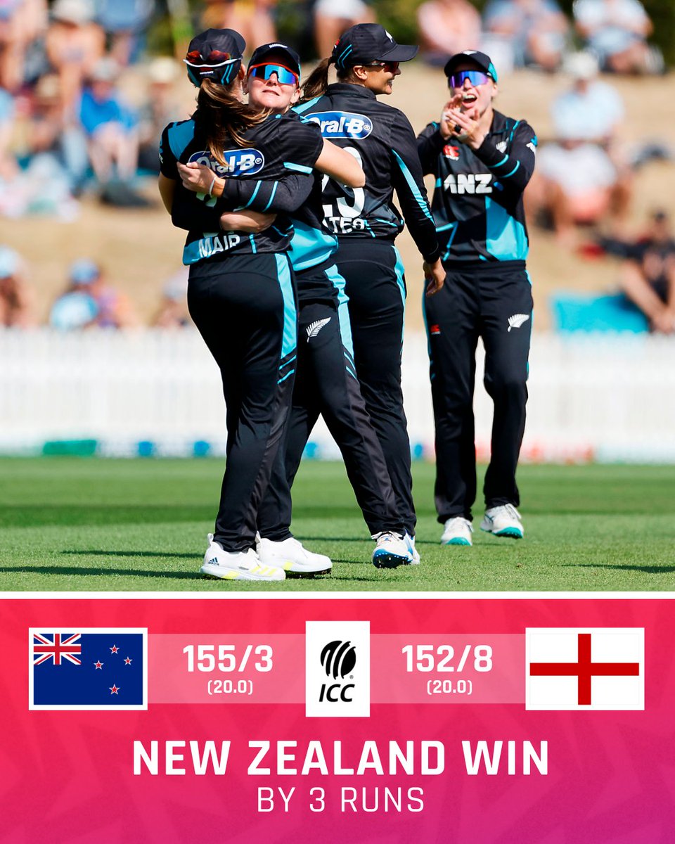 New Zealand stay alive in the five-match series with a close win in the third T20I 👌

#NZvENG 📝: bit.ly/4apEFI2