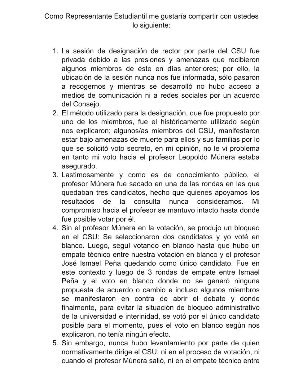 SaraJimenezUNAL's tweet photo. Sobre el proceso de designación de rector me permito aclarar lo siguiente: https://t.co/PO6RsdQzCK