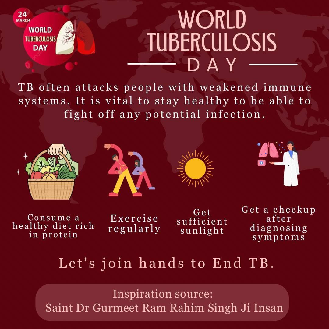 Smoking is the main cause of TB because it effects our lungs.Millions of people suffer from TB. #WorldTuberculosisDay There are millions people who are aware and secure from this disease with the inspiration of Saint Dr. MSG Insan. #WorldTBDay #YesWeCanEndTB