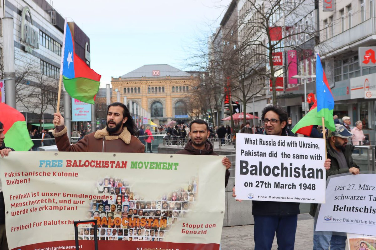 The FBM German Branch held a protest on Saturday in #Germany’s Hanover city against Occupation of #Balochistan by Pakistan on 27 March 1948. Ever since Pakistan has been committing war crimes and crimes against humanity against Baloch nation.