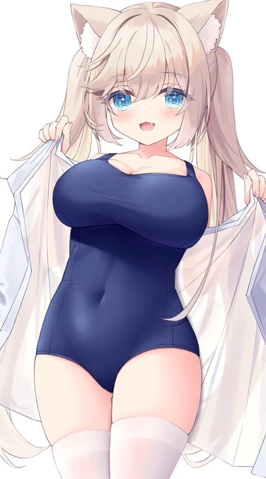 #Vの太ももが見たい スク水ニーソ! 