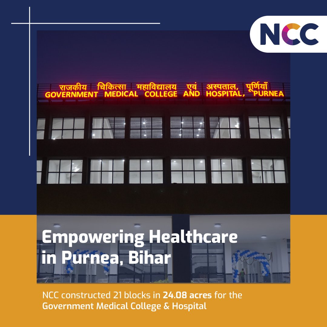 ncc_limited's tweet photo. NCC is proud to partner with #AyushmanBharatViksitBharat scheme to build Government #MedicalCollege &amp; #Hospital in Purnea, Bihar. Ensuring quality infrastructure for a better future.

#NCCLimited #HealthcareProject #GovernmentInitiative #InfrastructureDevelopment https://t.co/6wo1vzEUY1