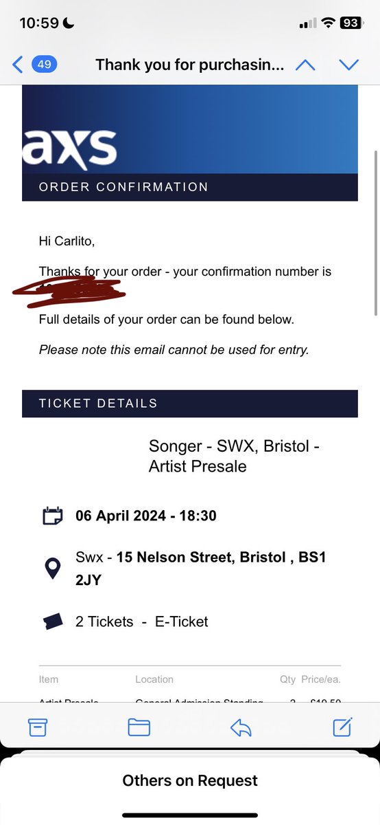 manlikecarlos_'s tweet image. Selling 3 Songer tickets Bristol 6th April - £50 each. Can provide more proof upon request #songer #songertickets #bristol