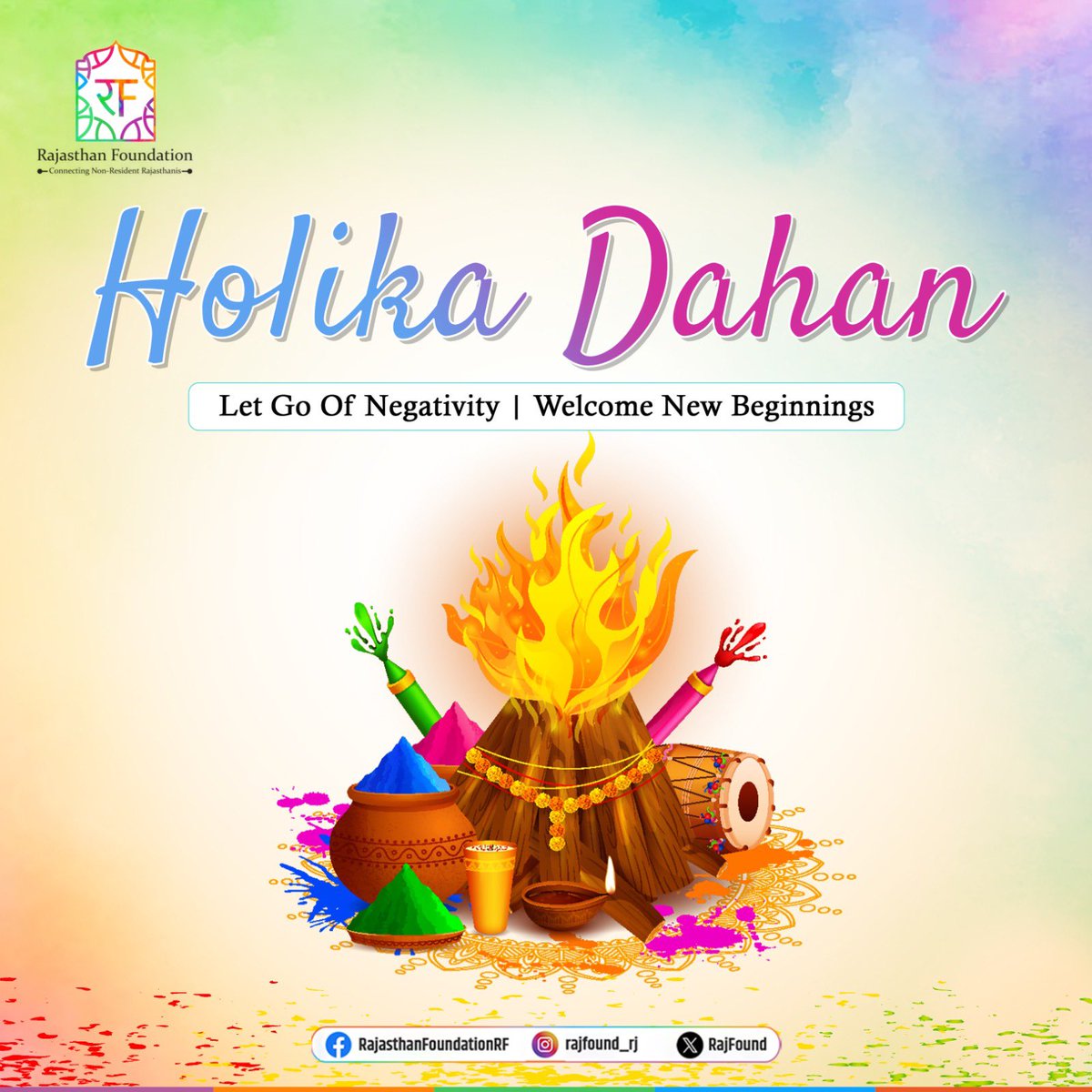 On Holi Ka Dahan let us celebrate the victory of good over evil and illuminate our world with joy! May each one of you be blessed with positivity and happiness.

#HolikaDahan #GoodOverEvil #FestivalOfJoy #PositiveVibes #VictoryCelebration #RajasthanFoundation #Rajasthan #Holi