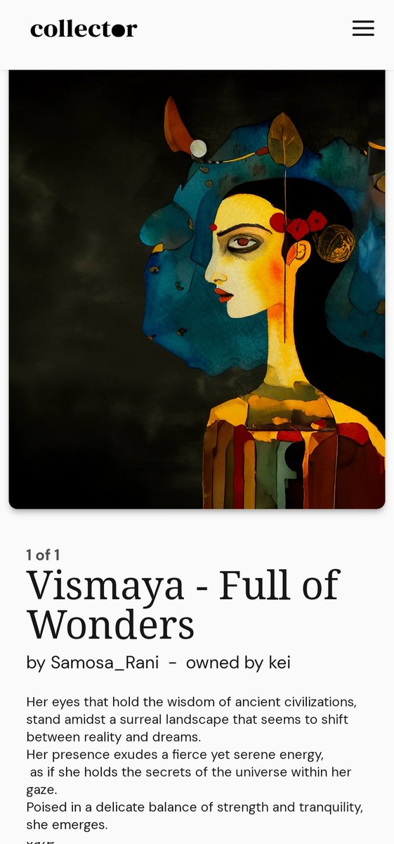GM ! GM !
Vismaya, my precious genesis on Sol
is now in the safe hands of @keigowda ✨
Beyond grateful 🥹✨

Vismaya - Full of Wonders..
Her eyes that hold the wisdom of ancient civilizations, 
stand amidst a surreal landscape that seems to shift between reality and dreams. 
Her