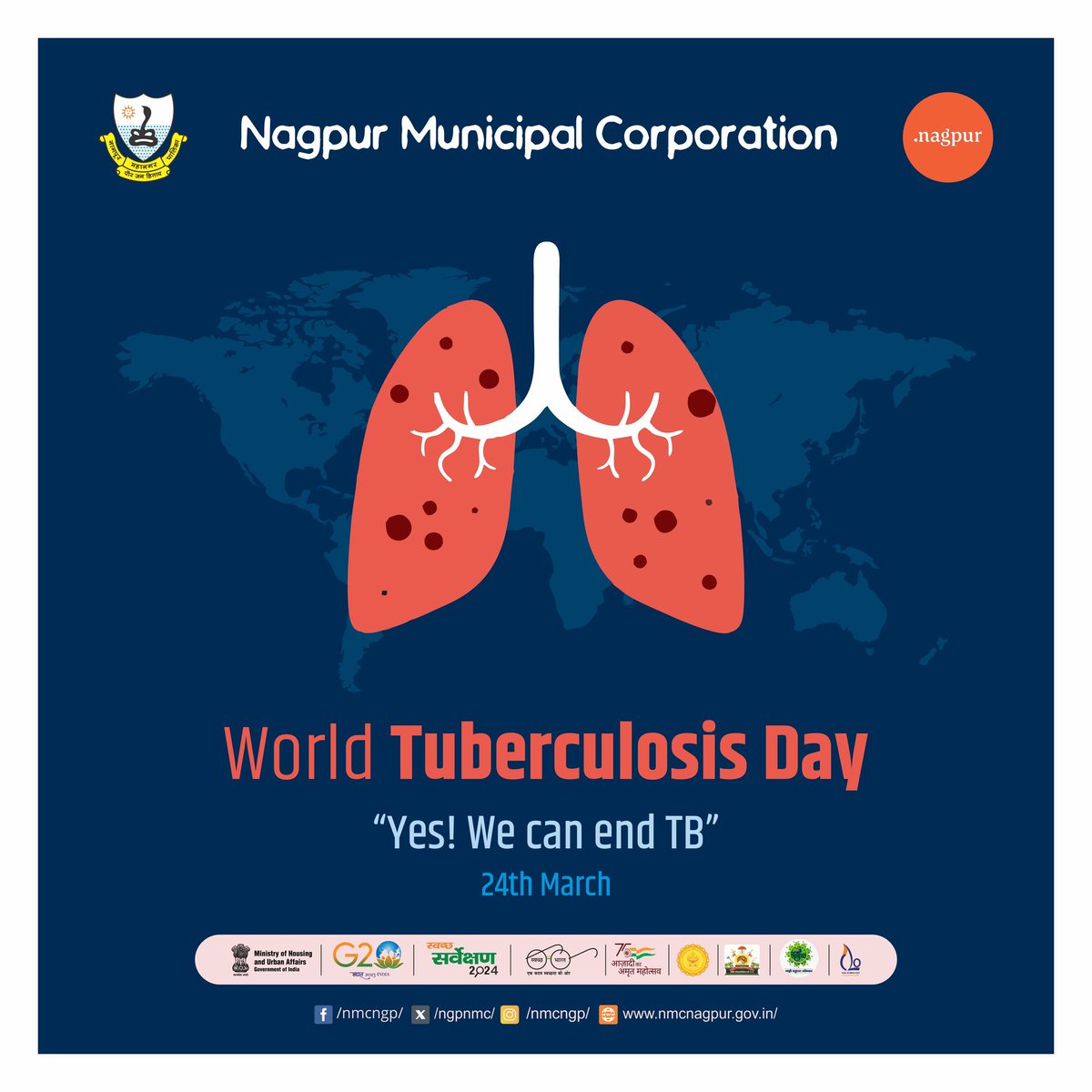 World Tuberculosis day
'Yes! We can end TB!'
.
.
.
.
#Nmc #nagpurcity #TB #helpingtbpatients #tuberculosis #WorldTuberculosisDay2023
#WecanendTB #WHO