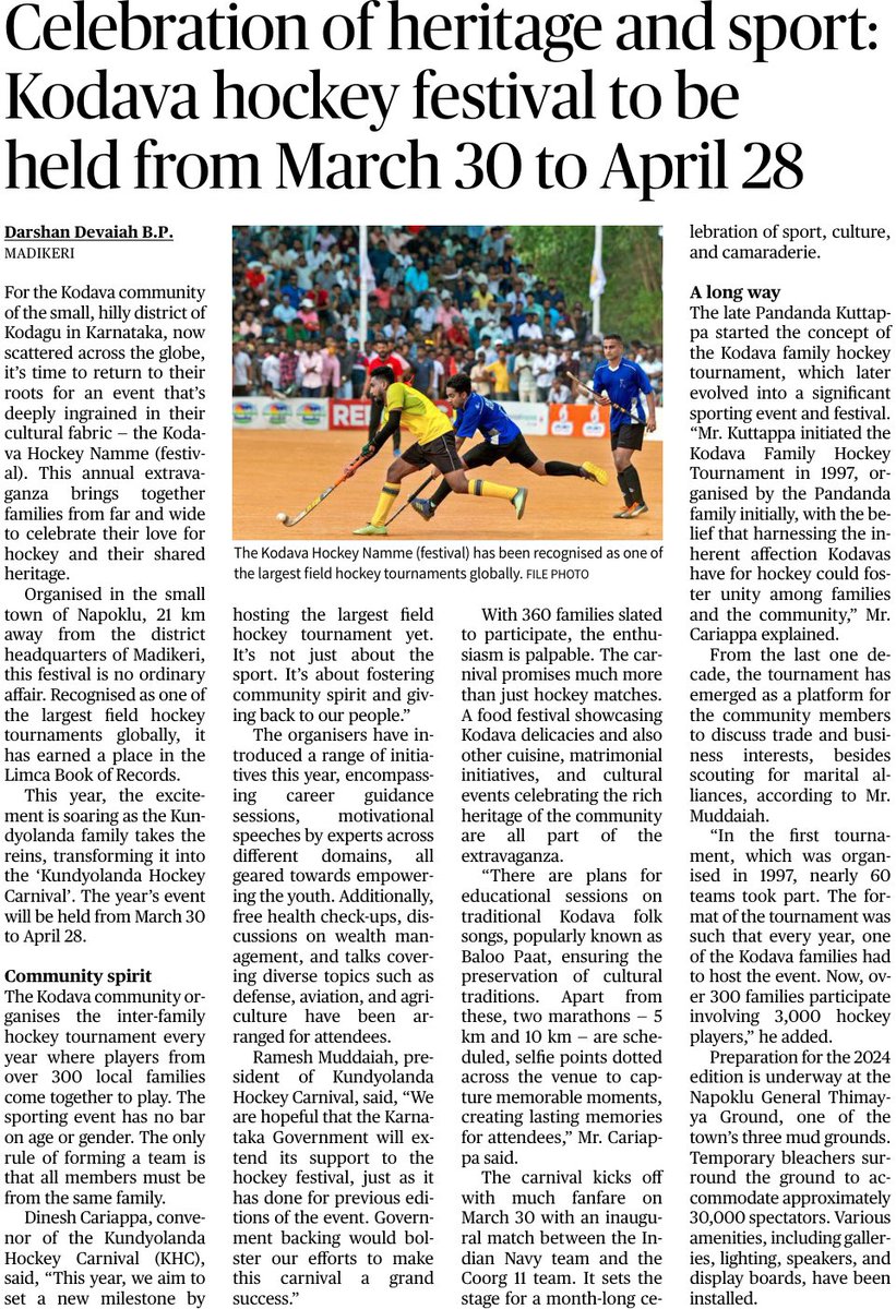 Hockey festival celebration of heritage and sport for #Kodava community in #Karnataka Read: tinyurl.com/TheHindu77
