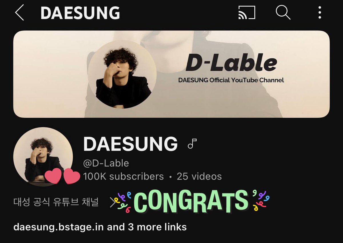 DAESUNGintl's tweet photo. [UPDATE]

DAESUNG has reached 100K YouTube Subscribers!!! 🥳🎉👏

Let’s congratulate Daesung getting his silver play button ▶️ Make sure to continue streaming the MVs on his official channel!

Falling Slowly MV: https://t.co/BWGyhjz2Zq
Our Memories audio: https://t.co/XR46rmF1ub
Light audio: https://t.co/l1kjV3VVy0
FLOW Live Clip: https://t.co/LnjvtFVotJ
Subscribe: https://t.co/Ci1KJOrniW

#DAESUNG #DLITE #BIGBANG #대성 #빅뱅  #テソン @d_lable