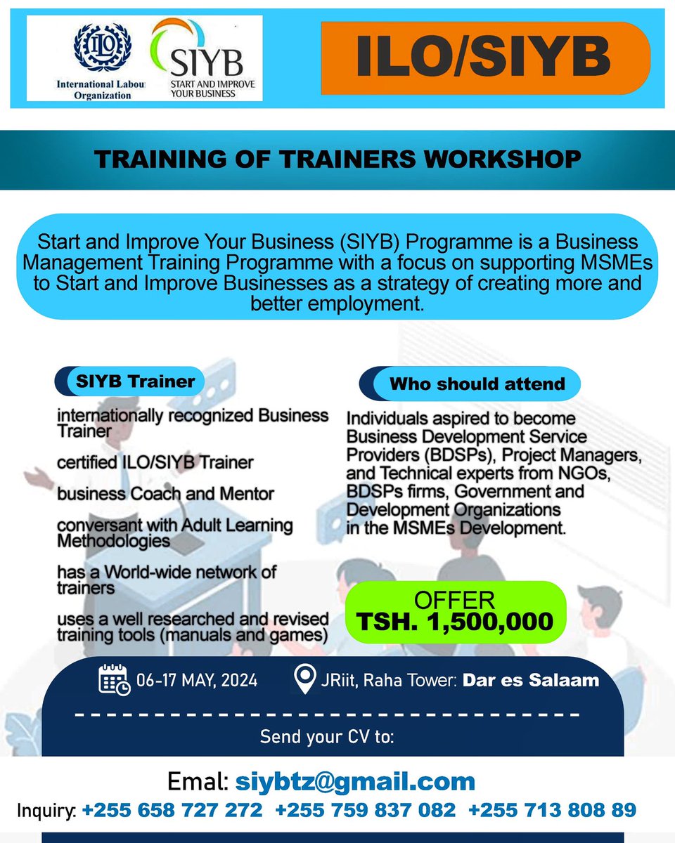 Do you want to become a World recognized Business Management Trainer, Coach and Mentor?

Are you a Business Management Training firm but lacks well developed training tools? 

Here is your chance.

Send your CV to: siybtz@gmail.com

 #entrepreneurship #bsps #economicdevelopment