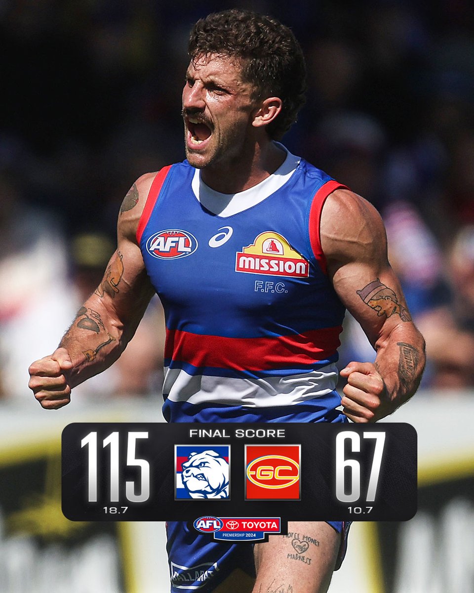 AFL's tweet image. The Dogs join the winner's list for the first time in '24.