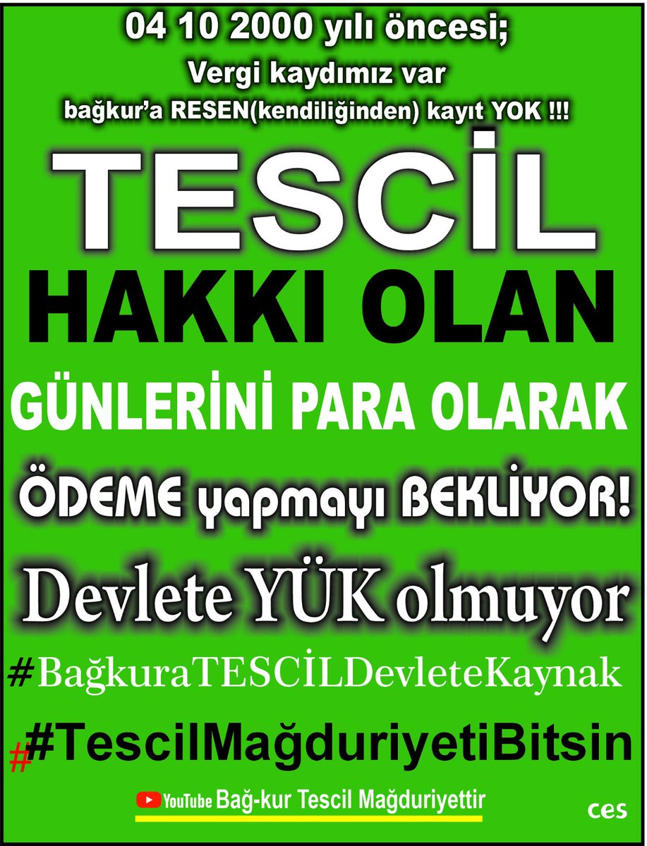 ces_ucan's tweet photo. 1479kanunuu 18. Mad.Tescil e engel #TescilMağduriyetiÇözülsün #TescilMağdurlarıÇözümİstiyor #TescilMağdurlarıÜlkeninÖzEvladı #BağkurTescilMağdurları 
@RTErdogan @isikhanvedat @Akparti @herkesicinCHP @eczozgurozel @dbdevletbahceli @ErbakanFatih  @meral_aksener @huseyin_alpay_ https://t.co/Qx0fTF1sMG
