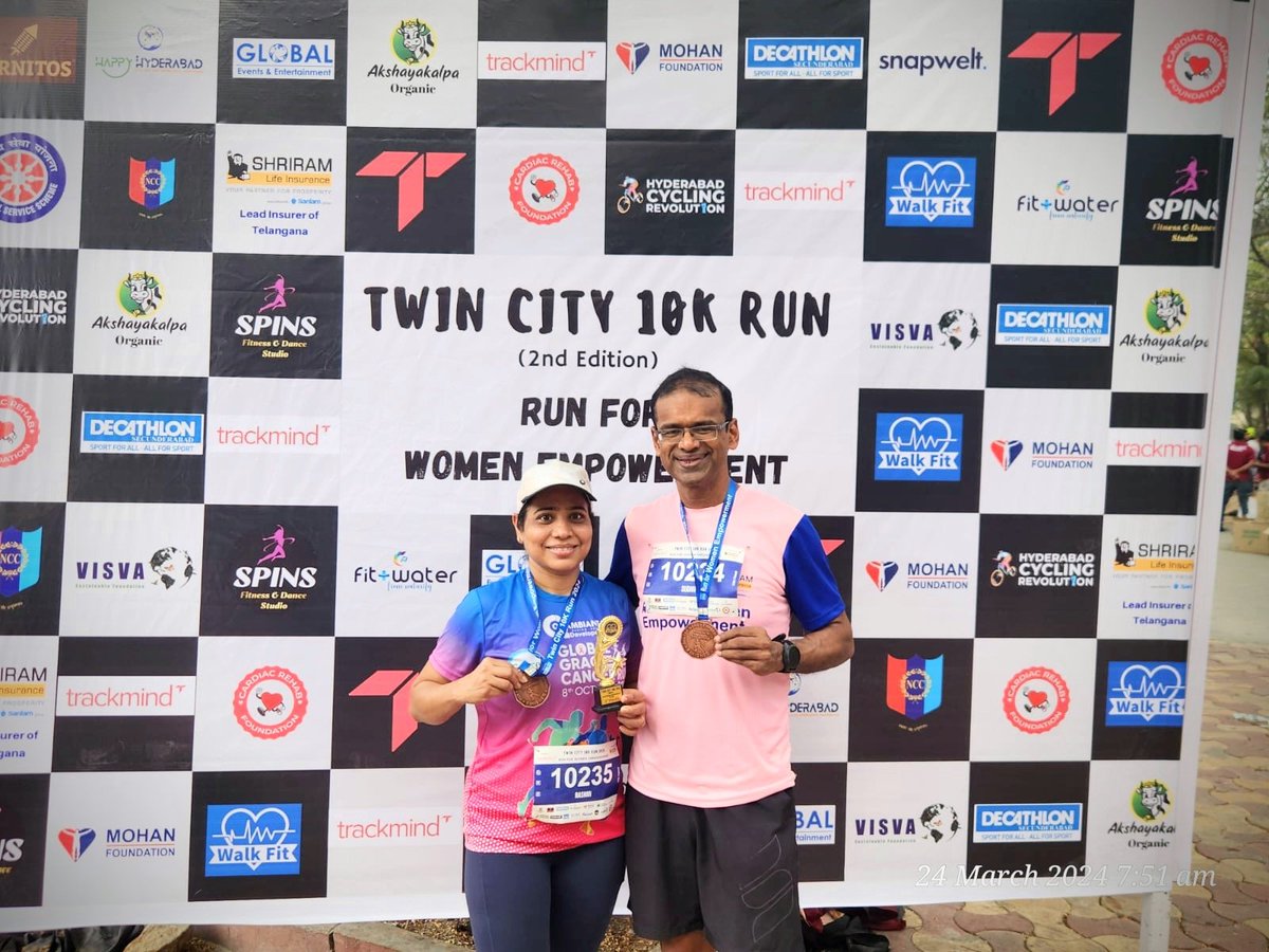 hyderabaddoctor's tweet image. Enjoyed Twin City 10 Km Run (for women empowerment) this morning around the picturesque Hussain Sagar lake, in amazing company of @rashmi_sudhir4 . 
The icing on the cake was Rashmi&apos;s 4th consecutive podium finish in the past 4 running events.
#running #fitness @FitIndiaOff