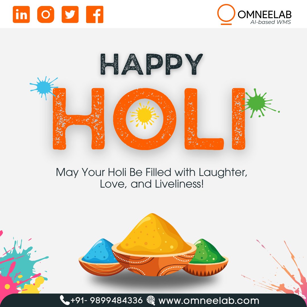 Wishing you a Happy Holi from the OmneelabWMS family! May your day be filled with laughter, love, and liveliness as you celebrate this colorful festival with joy and enthusiasm! . . #HappyHoli #FestivalOfColors #SpreadHappiness #OmneelabWMS