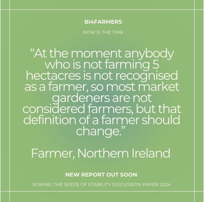 “At the moment anybody who is not farming 5 hectares is not recognised as a farmer, so most market gardeners are not considered farmers but that definition of a farmer should change” Farmer, Northern Ireland #farminguk #foodpolicy #agricultureuk #nofarmsnofood