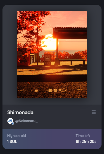 Gm, Happy Sunday✨

"Shimonada" on <a href="/exchgART/">Exchange Art</a> 
Highest bid: 0.15 $SOL

6 hours left 🔥
Link below👇