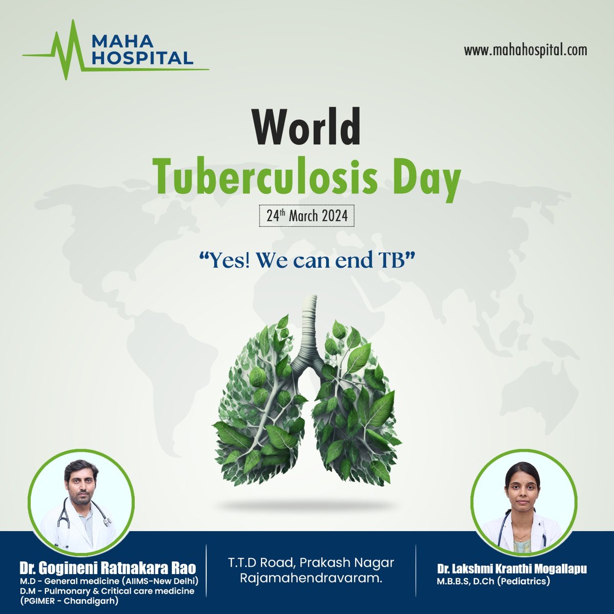 MahaHospital's tweet photo. Let's join hands on World Tuberculosis Day to spread awareness and defeat TB together! 💪 #EndTB #HealthForAll 🌍💙

Contact us today!
📱: +91 7416443331
💻: https://t.co/JgCvx1gGeI
.
#Mahahospital #pulmonologist #pulmonaryhospital #LungHealth #BreatheEasy #PulmonaryDisease https://t.co/c10REnfubv
