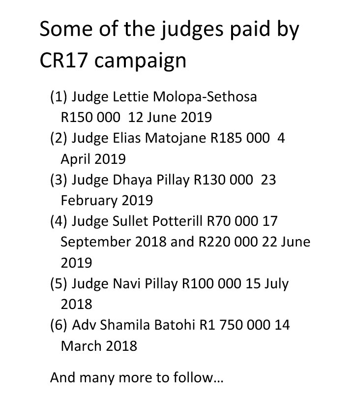 Sneak peak on the #CR17BankStatements of the seating #PresidentRamaphosa why was this judges paid what was the payment for ?

#NgifunukwaziAngilwi