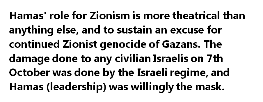 dippydappyduck's tweet photo. @LeeWarburton24 @JossSheldon 1] The entire Zionist occupation of Palestine from #RiverToSea is a fascist occupation.

2] Hamas is an Israeli entity officially registered in Israel 1978 with the approval of Menachem Begin.

3] But it's not Hamas that's been decimating Gaza. It's Israel. https://t.co/3gvx0UK2Ek
