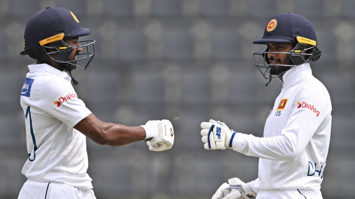 Only the third time in history, two Sri Lanka players have managed to add a century-partnership in both innings of a Test match. #BANvSL - Roy Dias & Duleep Mendis vs IND, 1982 - Mahela Jayaradena & TM Dilshan vs ENG, 2003 - Dhananjaya de Silva & Kamindu Mendis vs BAN, 2024.