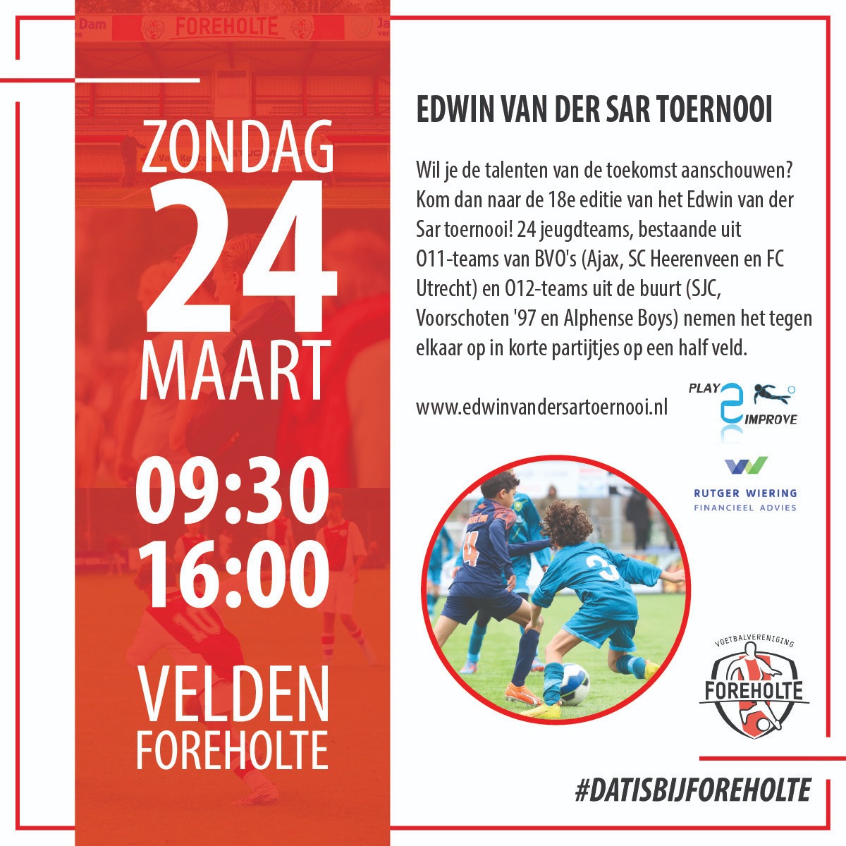 Vandaag is de 18de editie van mijn eigen Edwin van der Sar toernooi bij mijn oude club @vvForeholte. Ik wil alle deelnemers heel veel plezier toe wensen en hopen op een mooie voetbal dag in Voorhout. Dank aan alle vrijwilligers👏👏👏tournify.nl/live/edwinvand…