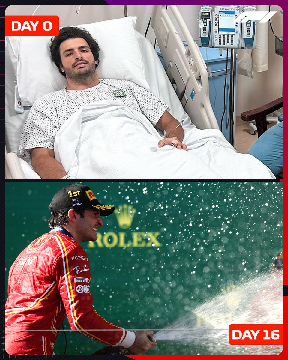 F1's tweet image. &quot;Life is a rollercoaster&quot;

What a difference 16 days makes for Carlos Sainz 🤯

#F1 #AusGP
