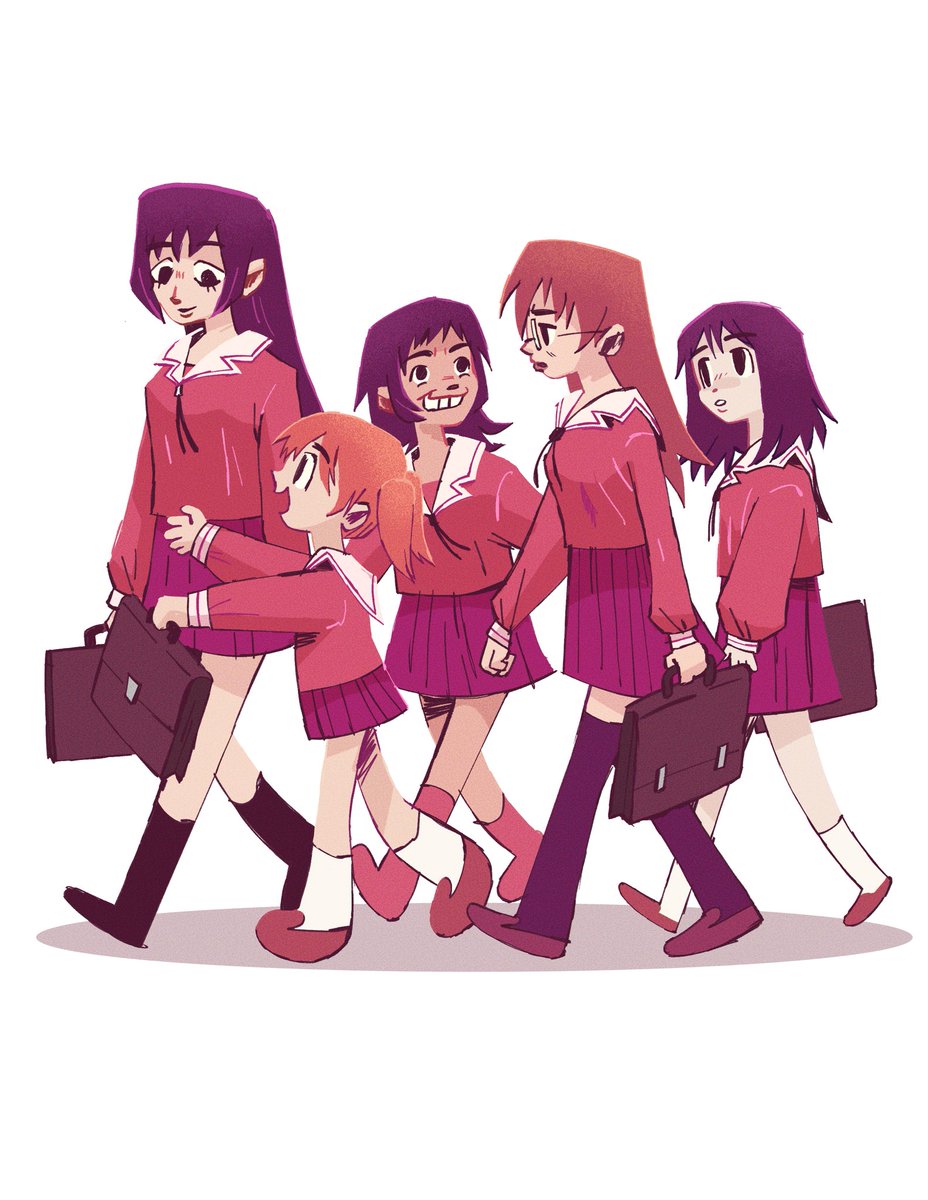 long hair smile simple background shirt skirt multiple girls long sleeves  illustration images