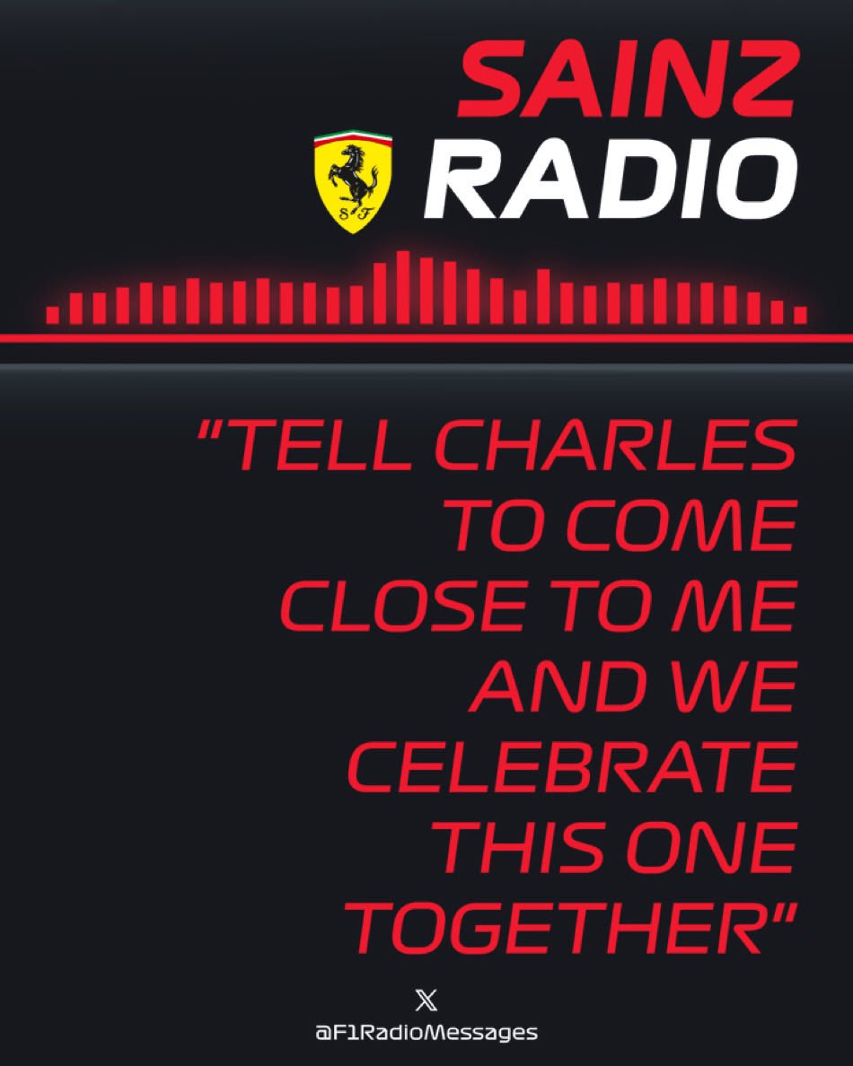 sainznificant's tweet photo. Before the finish line, Carlos said in the radio 📻 
“Tell Charles to come close to me and we celebrate this one together.” https://t.co/uIkfG5SlRz
